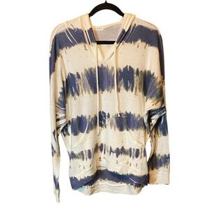 Enti Blue & White Tie-Dye Hooded Sweatshirt Lightweight Pullover Size Large